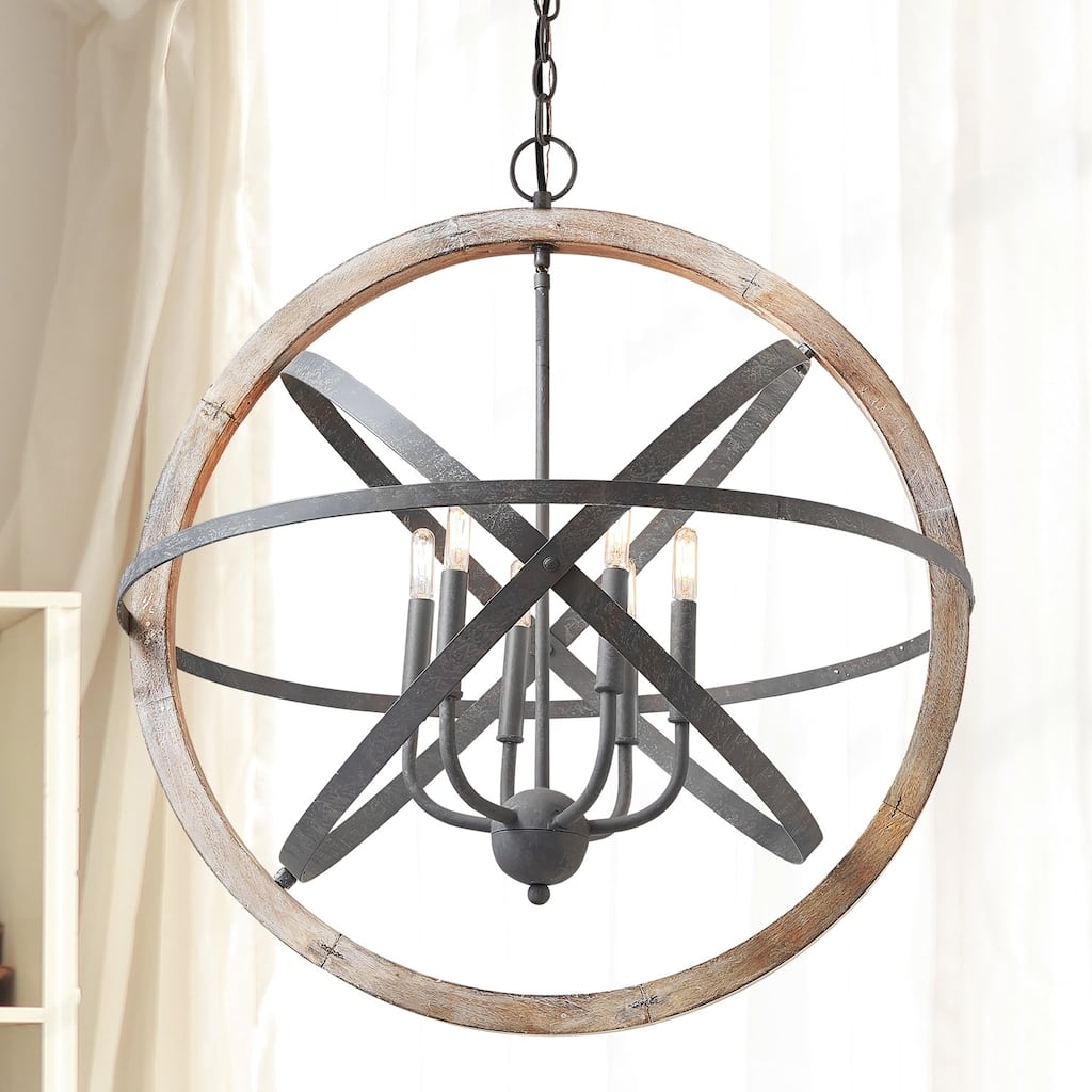 6-light Iron/Wood Pendant