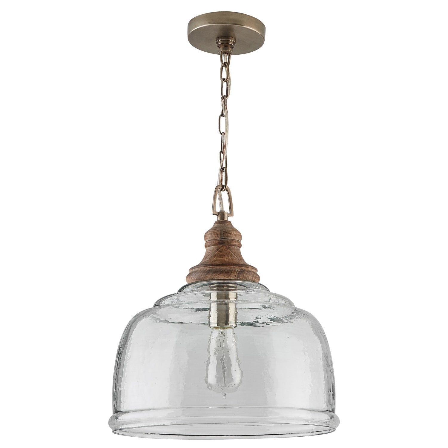 silver and wood pendant light