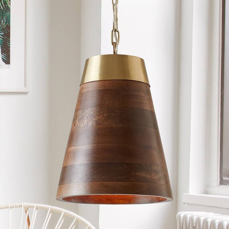 1-light Wood/Brass Pendant