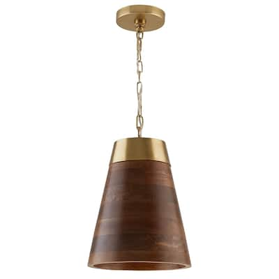 1-light Wood/Brass Pendant