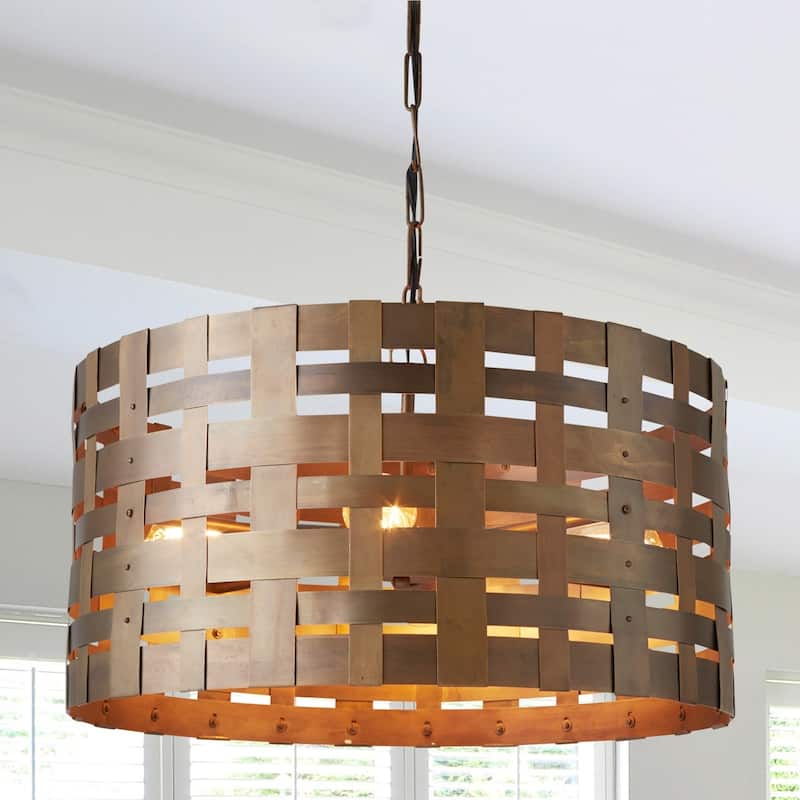 4-light Patinaed Brass Pendant
