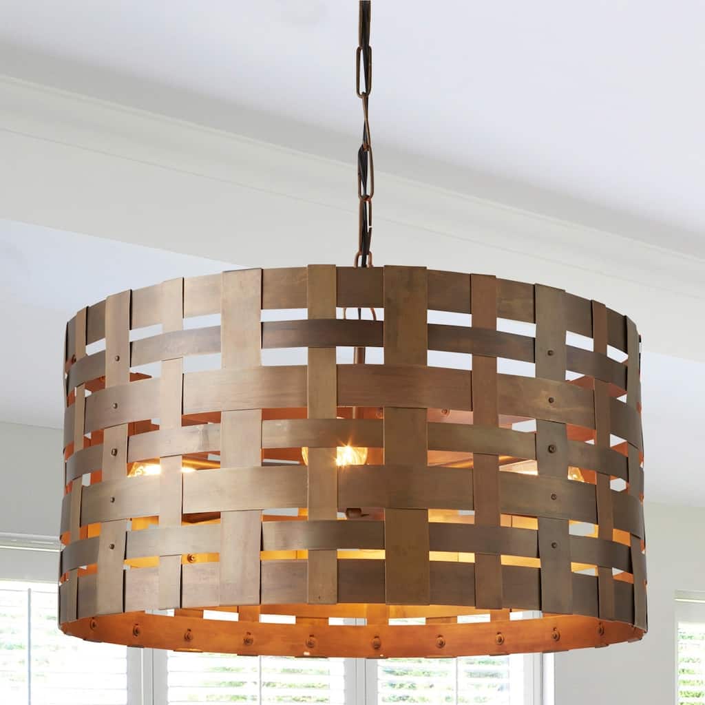 4-light Patinaed Brass Pendant