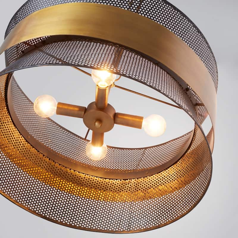 4-light Patinaed Brass/Black Pendant