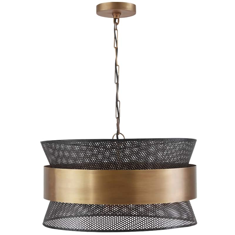 4-light Patinaed Brass/Black Pendant