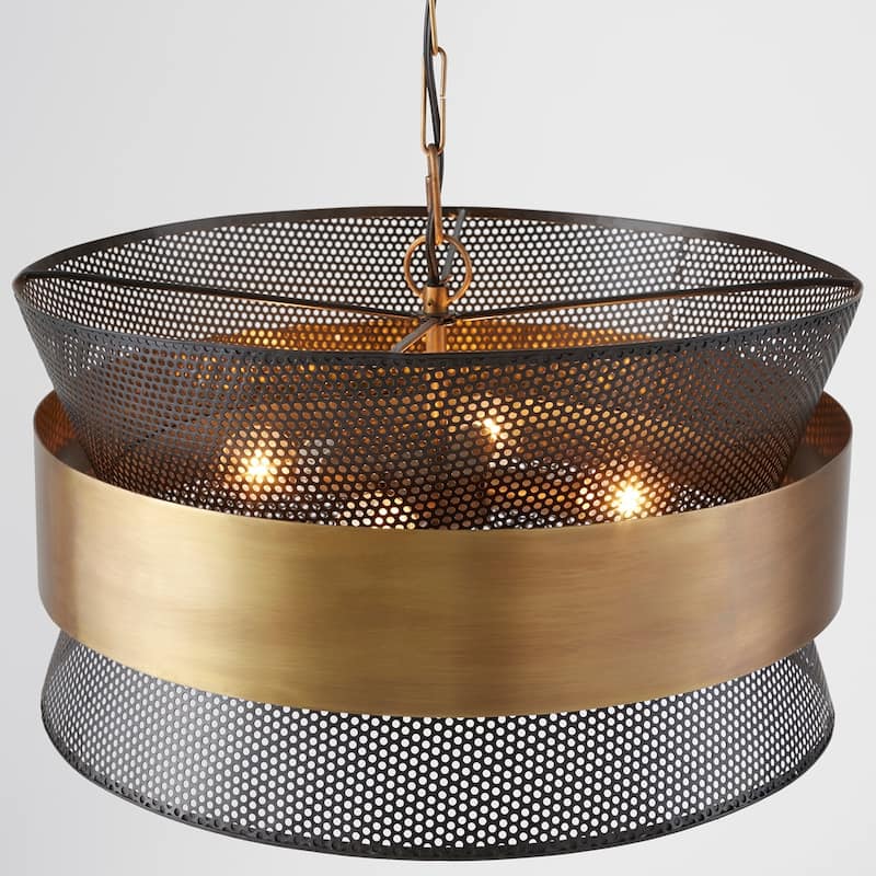 4-light Patinaed Brass/Black Pendant