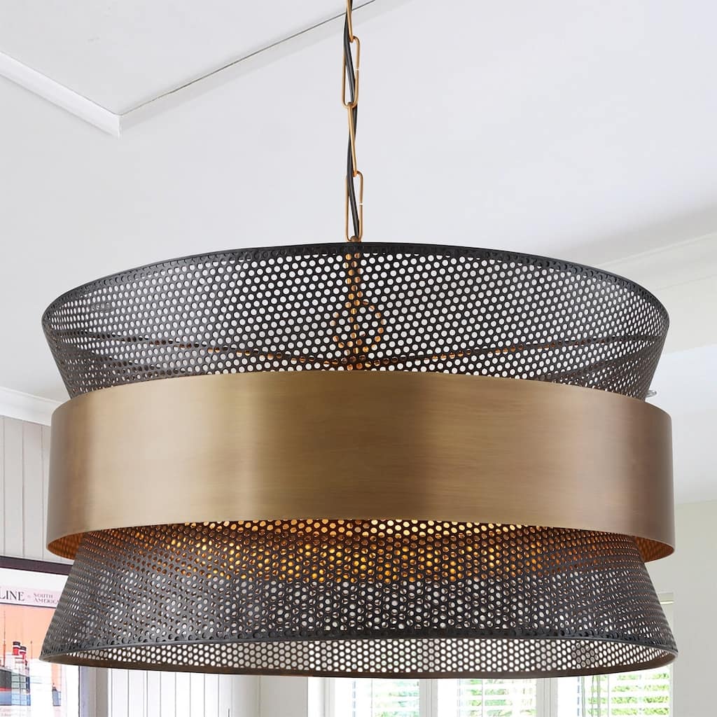 4-light Patinaed Brass/Black Pendant