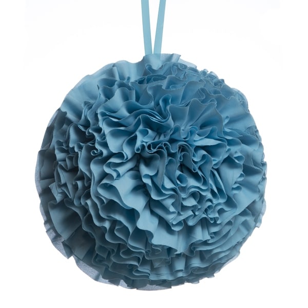 Hanging Ruffled Ball Pillow, Turquoise