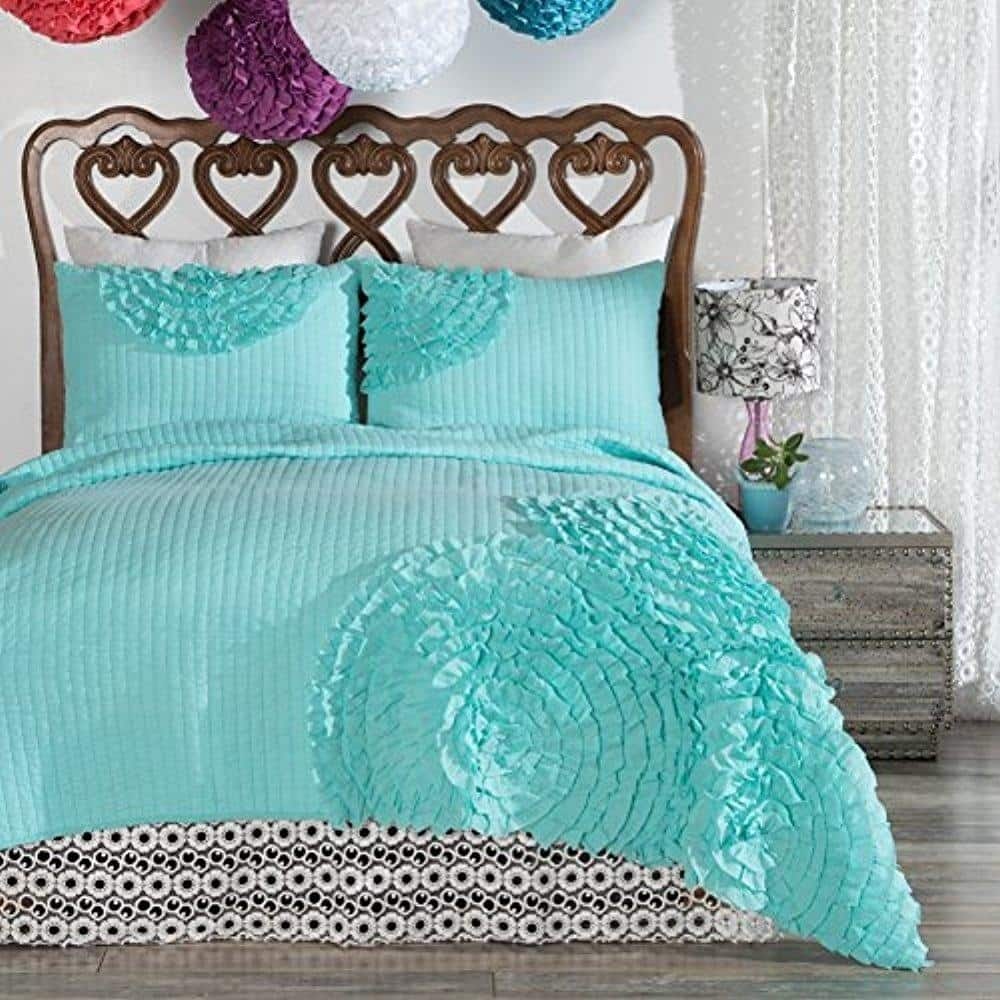 Porch & Den Covey Full/ Queen-size Turquoise Flower 3-piece Quilt Set