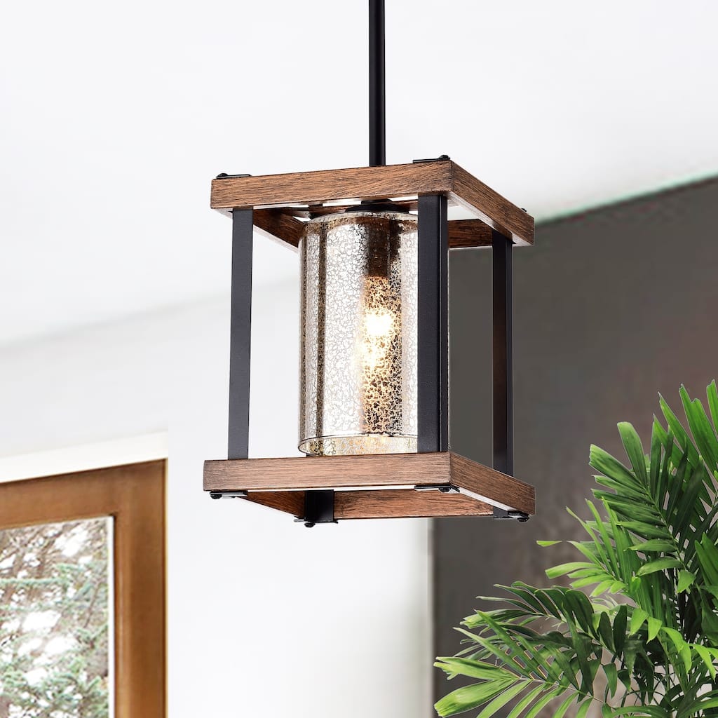 Asosi Imitation Wood Grain/Matte Black 1-light Pendant