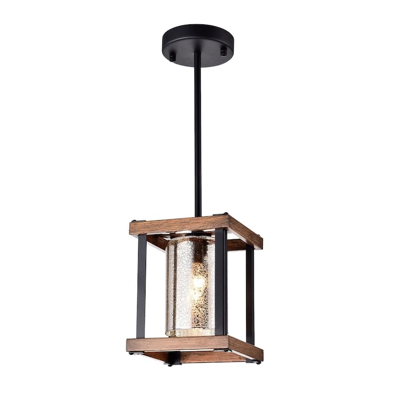 Asosi Imitation Wood Grain/Matte Black 1-light Pendant