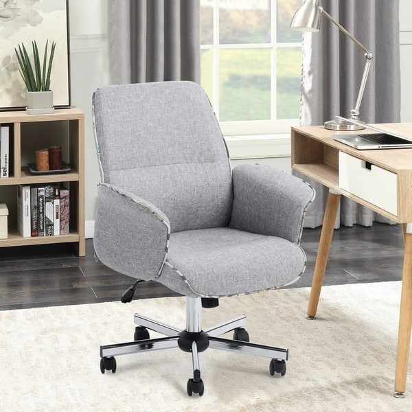 Shop Porch Den Mohave Grey Fabric Turned Arm Desk Chair On