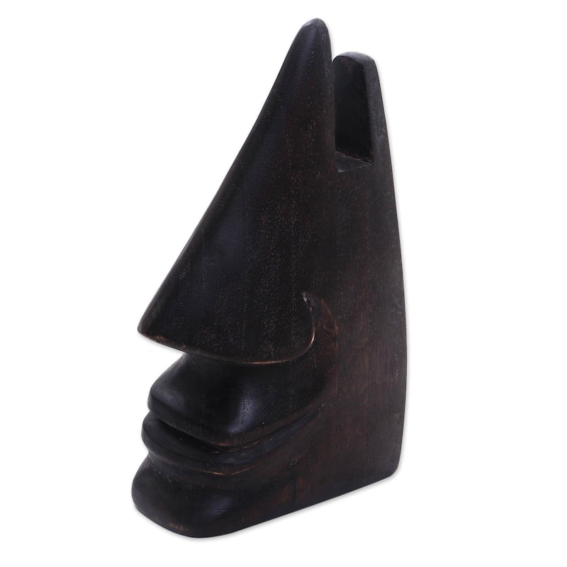 Handmade Around in Dark Brown Wood eyeglasses holder (Indonesia) - 7" H x 3.9" W x 2.4" D
