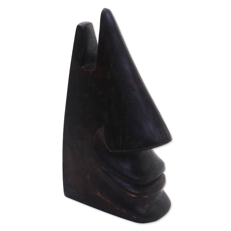 Handmade Around in Dark Brown Wood eyeglasses holder (Indonesia) - 7" H x 3.9" W x 2.4" D