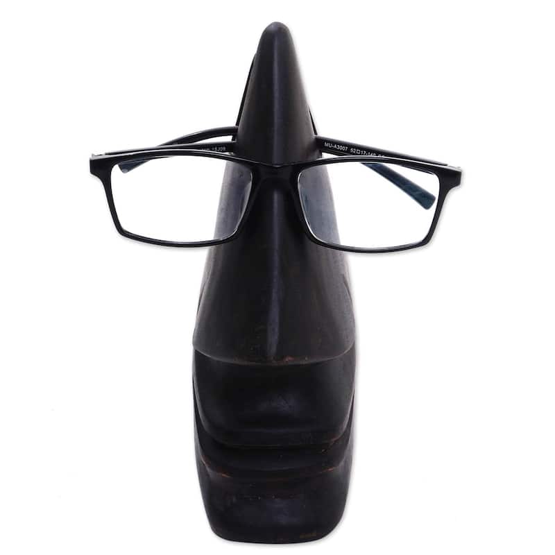 Handmade Around in Dark Brown Wood eyeglasses holder (Indonesia) - 7" H x 3.9" W x 2.4" D