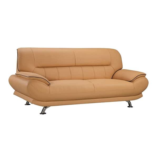 Shop Leather Upholstered Wooden Sofa Set With Pillow Top Armrest