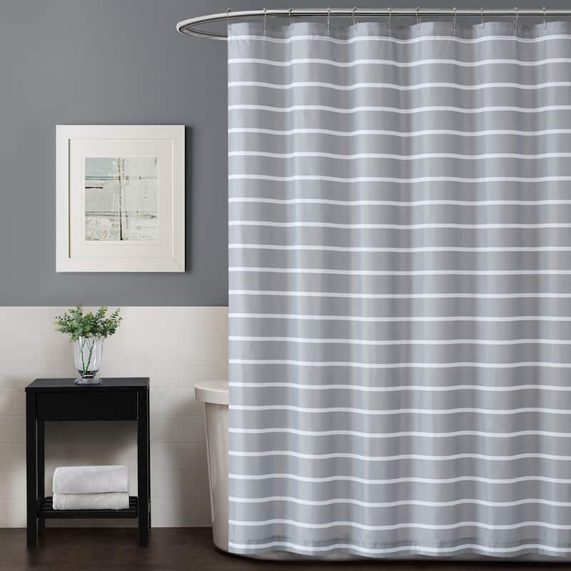 Porch & Den Sorrento Striped Shower Curtain - Grey/White