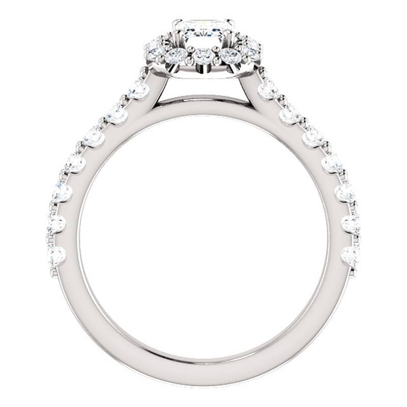 14k White Gold 1 3/4 Ct TDW Emerald Cut Halo Diamond Engagement Ring Clarity Enhanced