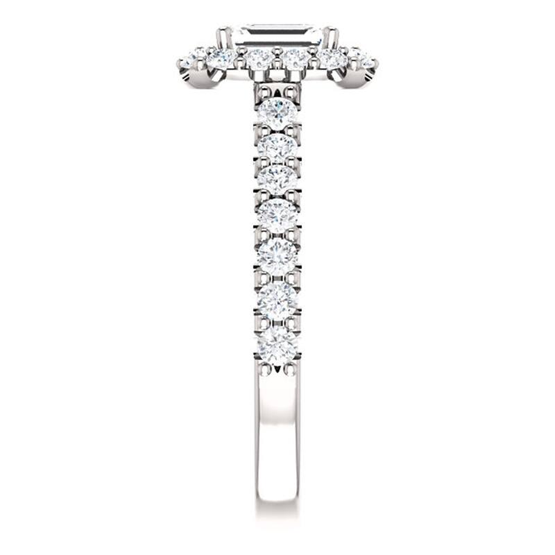 14k White Gold 1 3/4 Ct TDW Emerald Cut Halo Diamond Engagement Ring Clarity Enhanced