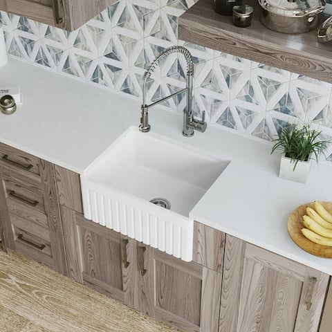 MR Direct 414 Fireclay Single Bowl Farmhouse Kitchen Sink