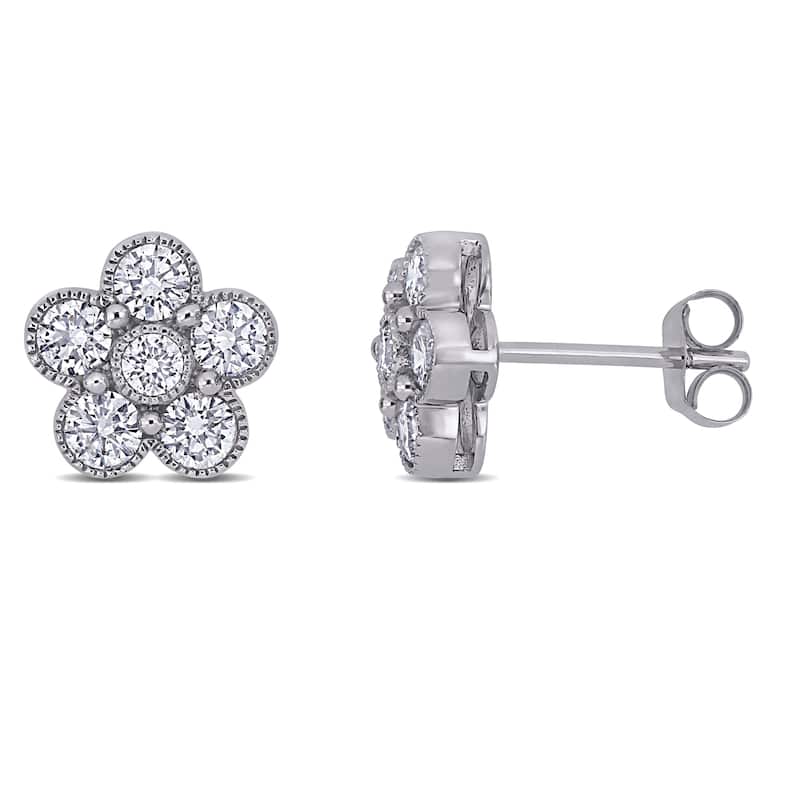 Miadora 14k White Gold 1ct TDW Diamond Flower Stud Earrings