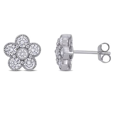 Miadora 14k White Gold 1ct TDW Diamond Flower Stud Earrings