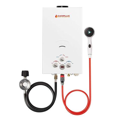 Camplux 2.64 GPM Propane Gas Water Heater, Outdoor Camping Tankless Water Heater with Digital Display, White