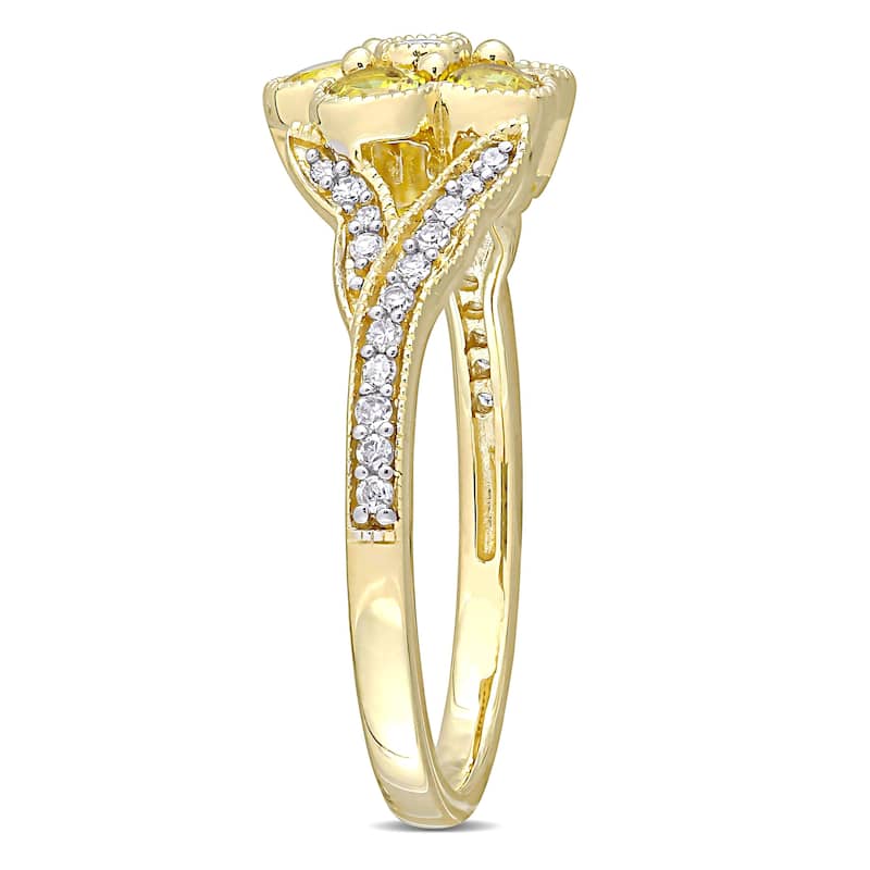 Miadora 10k Yellow Gold Yellow Sapphire and 1/6ct TDW Diamond Split Shank Flower Ring