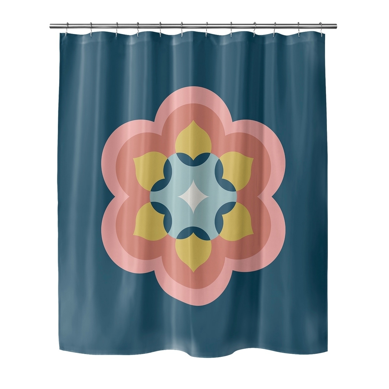 navy coral shower curtain
