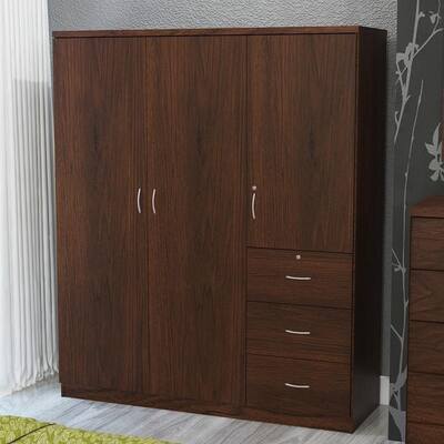 Home Source Randolf 3-cabinet and 3-drawer Wardrobe - Walnut Finish