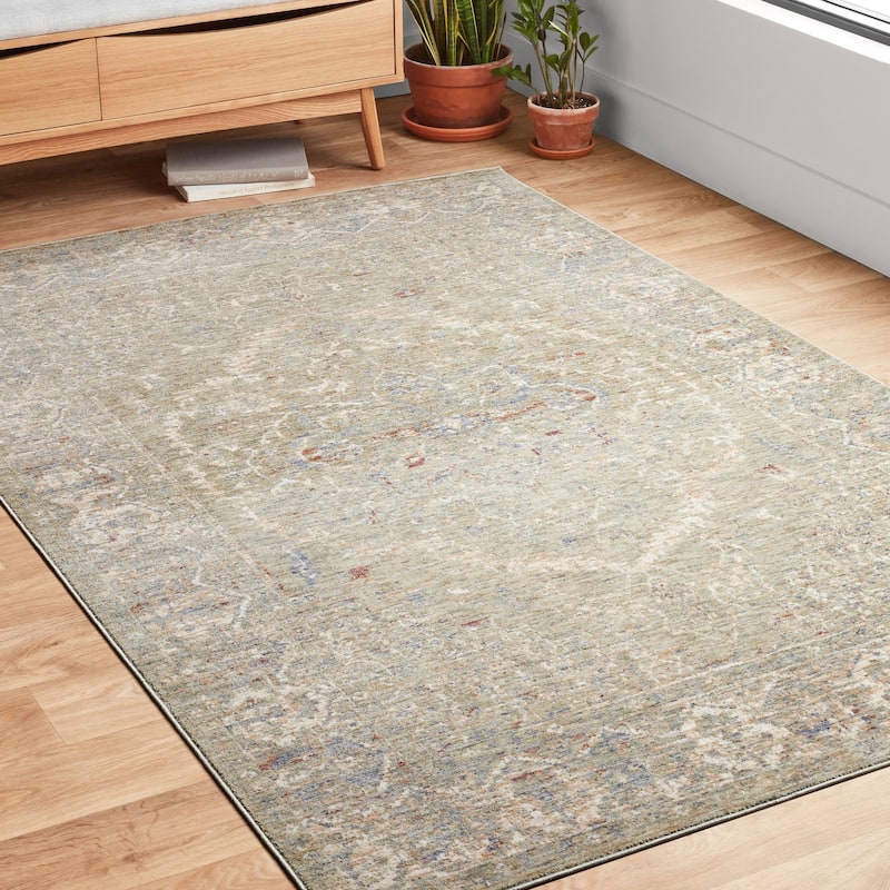 Alexander Home Austen Antique Washed Traditional Inspired Area Rug - Mist - 2' 6" x 16' - Runner