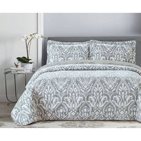 Shop Porch Den Kehrli Grey Damask King Size 3 Piece Reversible