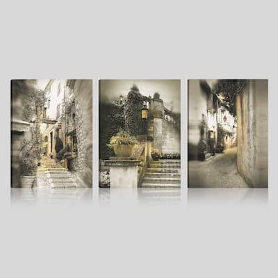 Art Maison Canada, Landscape Photography Print Street Gallery Wrapped Canvas Wall Art|Home and Office Decor |Set of 3(12x16″) 