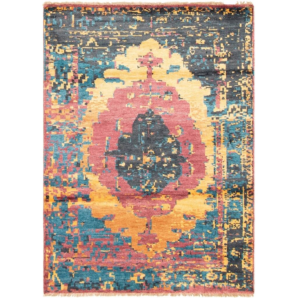 ECARPETGALLERY Hand-knotted Jules Ushak Gold, Red Rug - 5'6 x 7'7