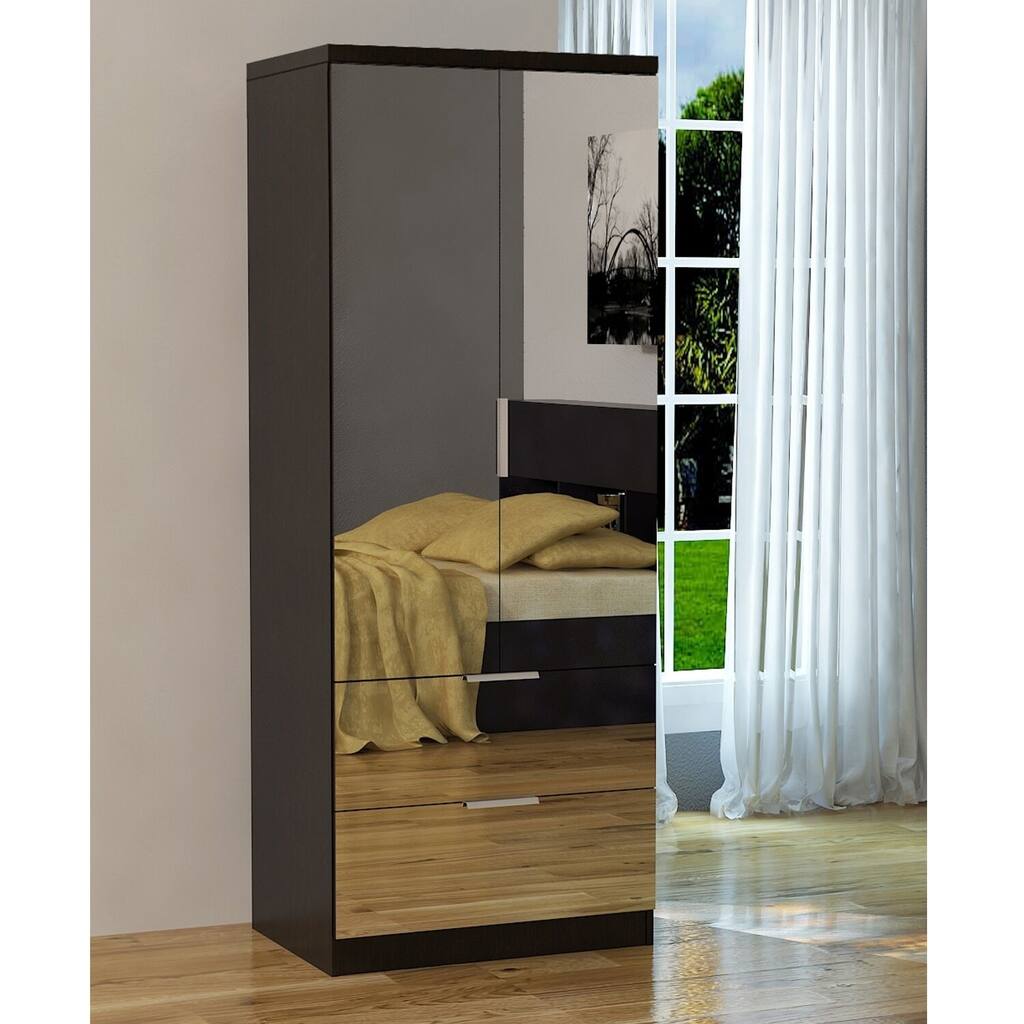 Home Source Alpha Centauri Mirrored Wardrobe - Espresso Finish