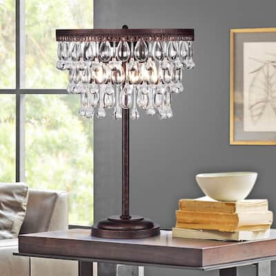 Mageau Antique Copper 3-light Table Lamp with Crystals