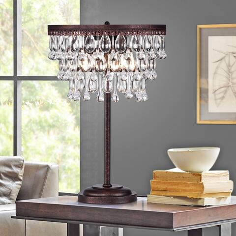 Mageau Antique Copper 3-light Table Lamp with Crystals