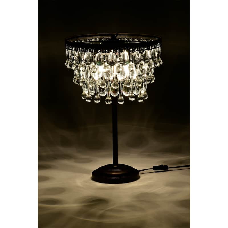 Mageau Antique Copper 3-light Table Lamp with Crystals