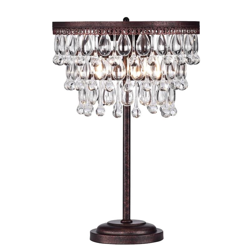 Mageau Antique Copper 3-light Table Lamp with Crystals