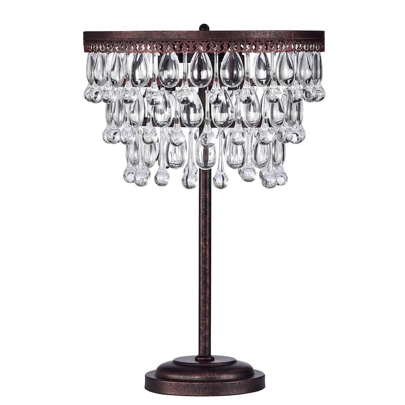Mageau Antique Copper 3-light Table Lamp with Crystals