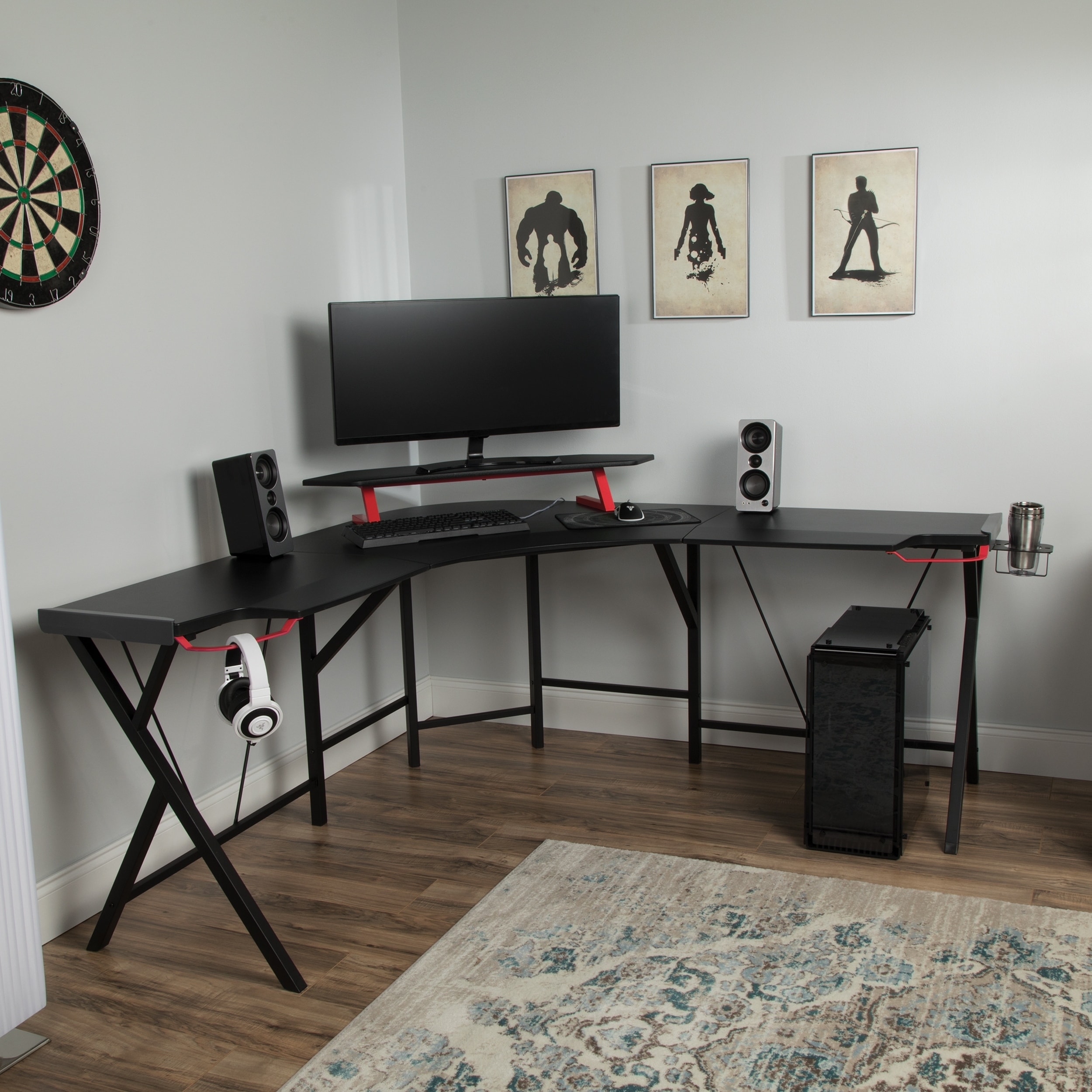 HOMCOM L Shaped Corner Computer Desk Gaming Home Office ...
