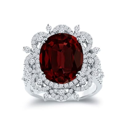 Auriya 4 7/8ct Oval-cut Red Garnet Halo Diamond Ring 1cttw 18k Gold