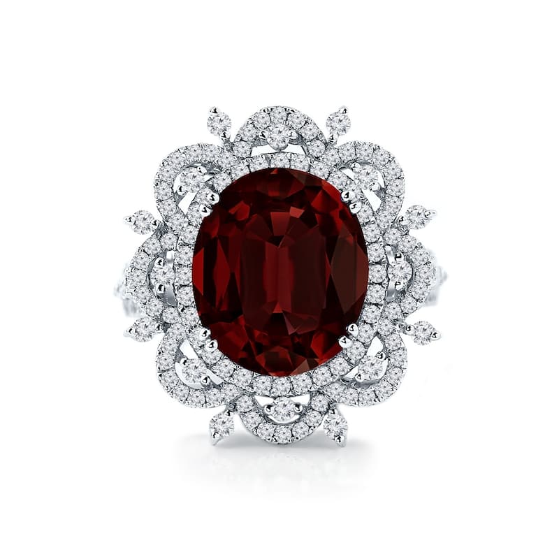 Auriya 4 7/8ct Oval-cut Red Garnet Halo Diamond Ring 1cttw 18k Gold