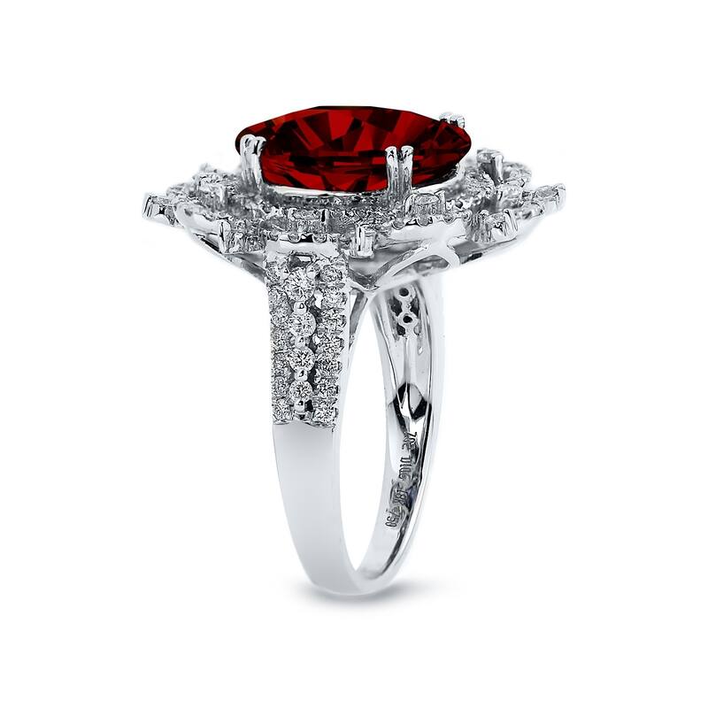 Auriya 4 7/8ct Oval-cut Red Garnet Halo Diamond Ring 1cttw 18k Gold