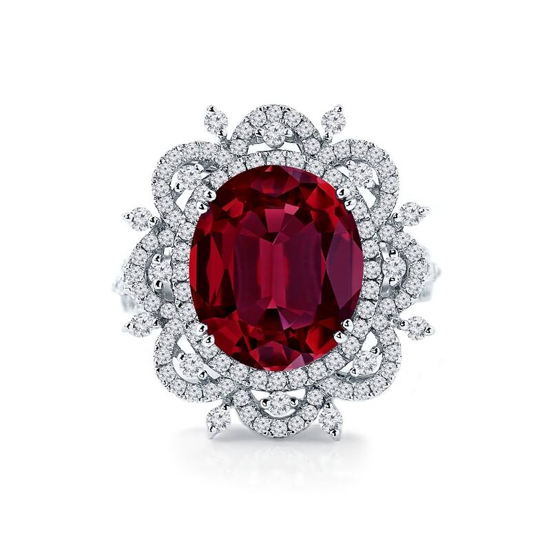 Auriya Vintage 6 1/2ct Oval-cut Red Ruby Halo Diamond Ring 1cttw 18k Gold