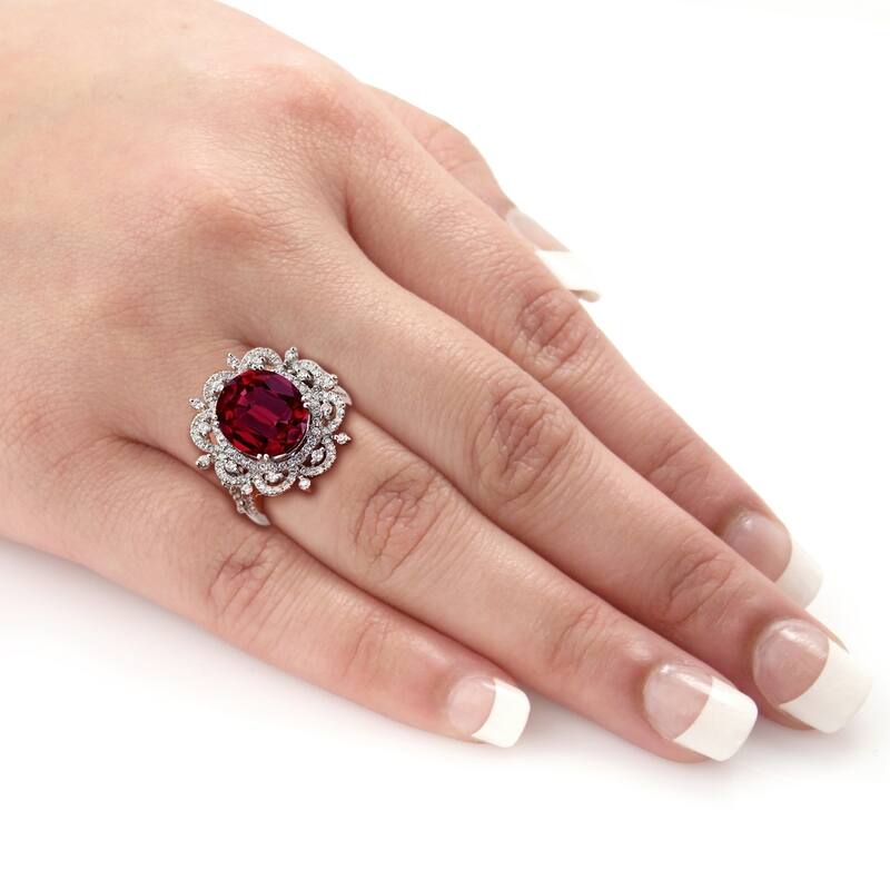 Auriya Vintage 6 1/2ct Oval-cut Red Ruby Halo Diamond Ring 1cttw 18k Gold