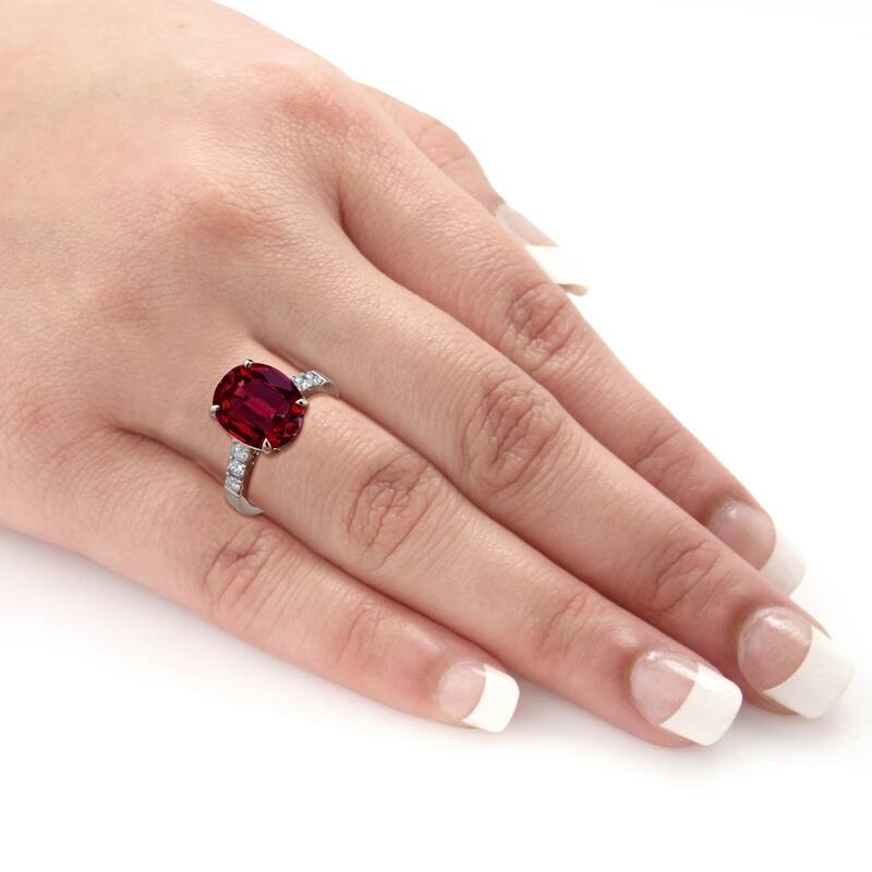 Auriya 6 1/2ct Oval-cut Red Ruby and Diamond Ring 3/8ctw 18K Gold