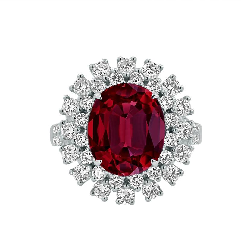 Auriya 6 1/2ct Oval-cut Ruby and Halo Diamond Ring 1 3/8ctw 18K Gold
