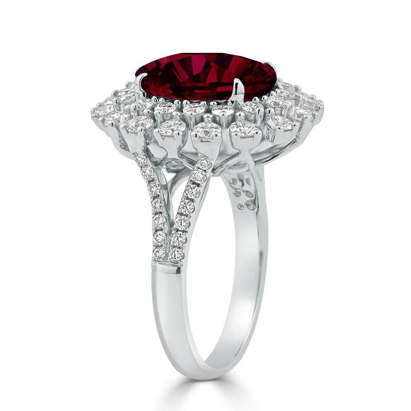 Auriya 6 1/2ct Oval-cut Ruby and Halo Diamond Ring 1 3/8ctw 18K Gold