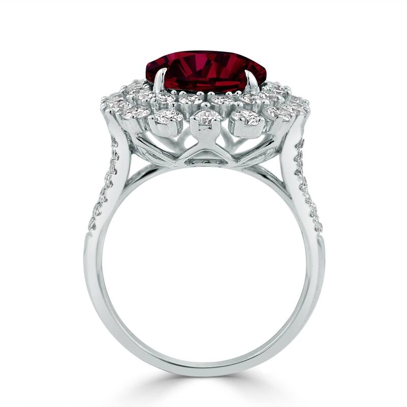 Auriya 6 1/2ct Oval-cut Ruby and Halo Diamond Ring 1 3/8ctw 18K Gold