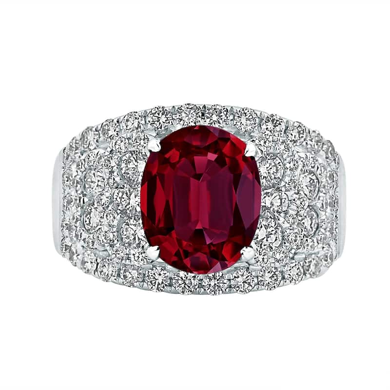 Auriya 2 7/8ct Oval Red Ruby and Diamond Ring 1 1/3ctw 18K Gold